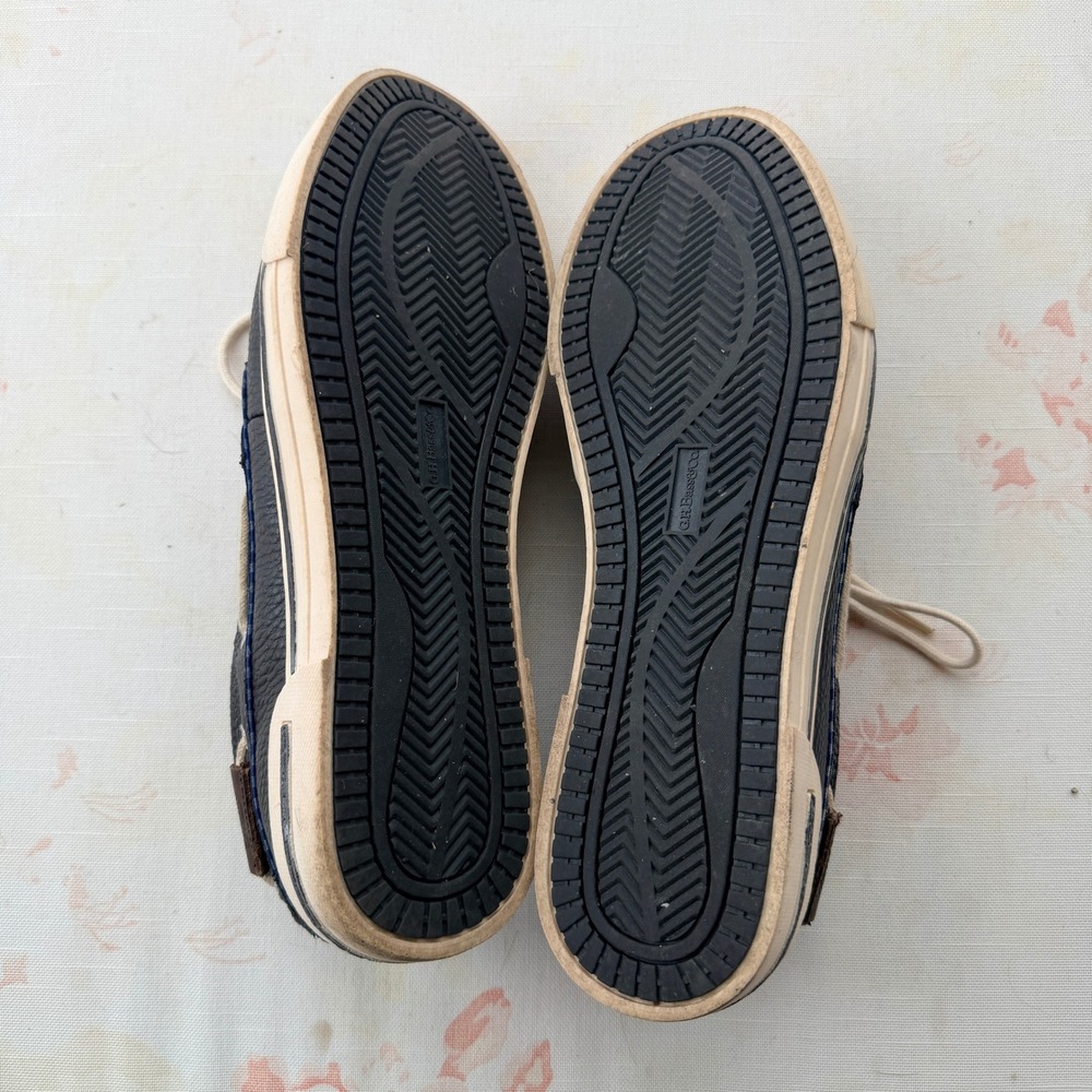 GH Bass & Co Adam Men's Navy Grained Leather Boat Shoes Gingham Lining-Size 11.5 - Picture 7 of 12